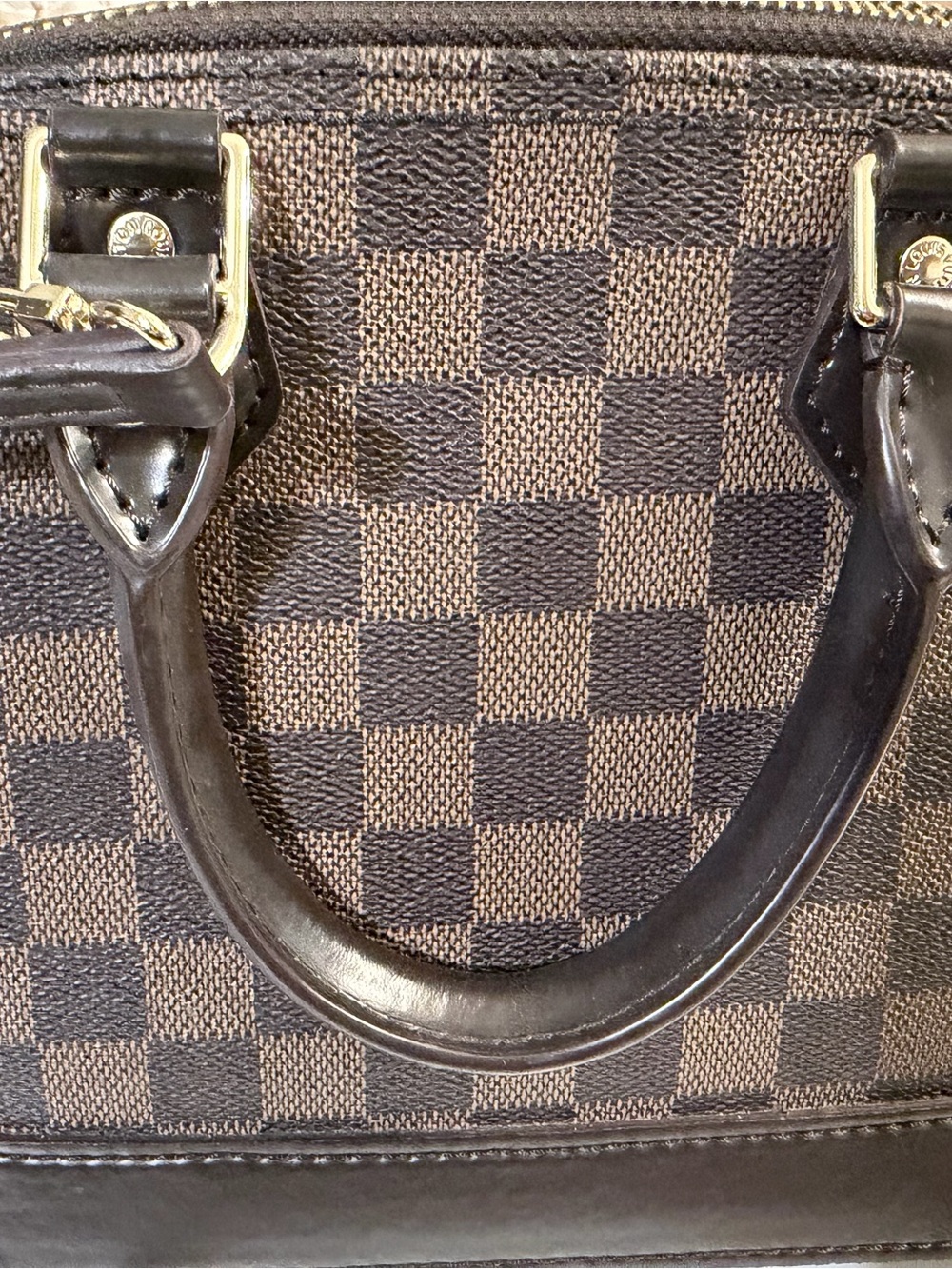 Louis Vuitton Brown Check Shoulder Bag with Dark Leather Trim